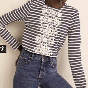 Boden Embroidered Breton striped long sleeve t shirt - Size 2 US